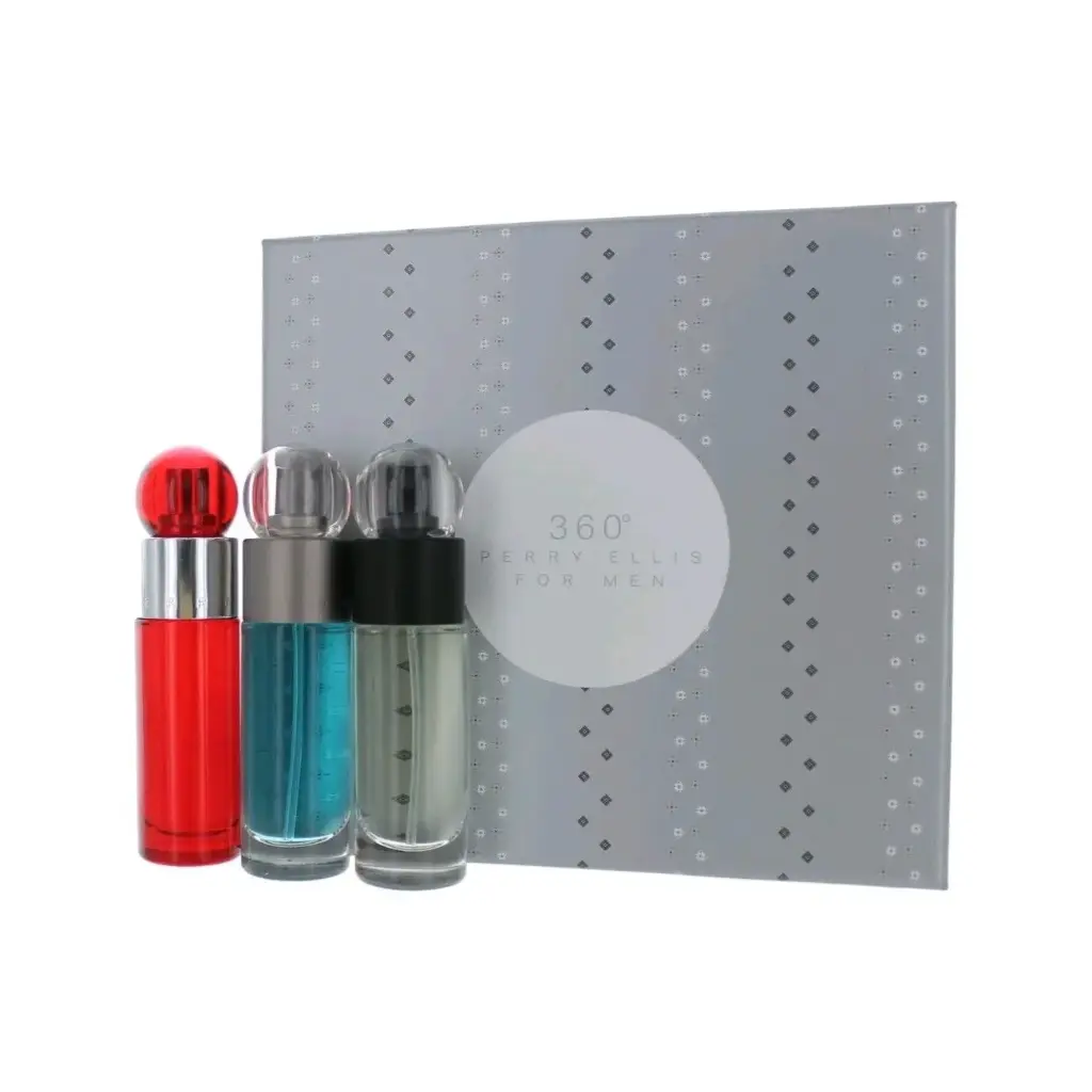 Perry Ellis 360 Trio Mini Gift Set For Men
Includes:
1x - 1.0 oz 360 Eau De Toilet Mini Spray
1x - 1.0 oz 360 Red Eau De Toilet Mini Spray
1x - 1.0 oz Reserve Eau De Toilet Mini Spray