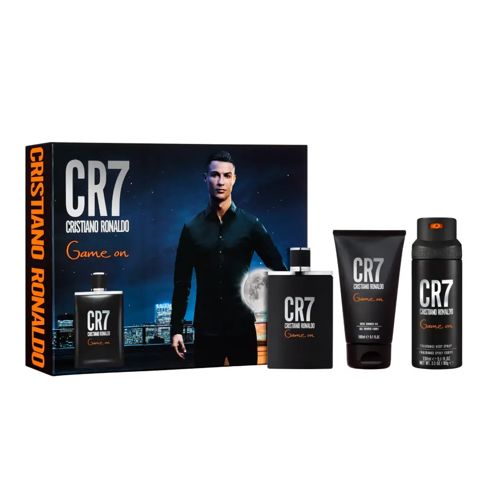 SET CRISTIANO RONALDO CR7 GAME ON MEN ( 3 PC ) 3.4 OZ EDT SP /
5.1 OZ SG /5.1 OZ BS